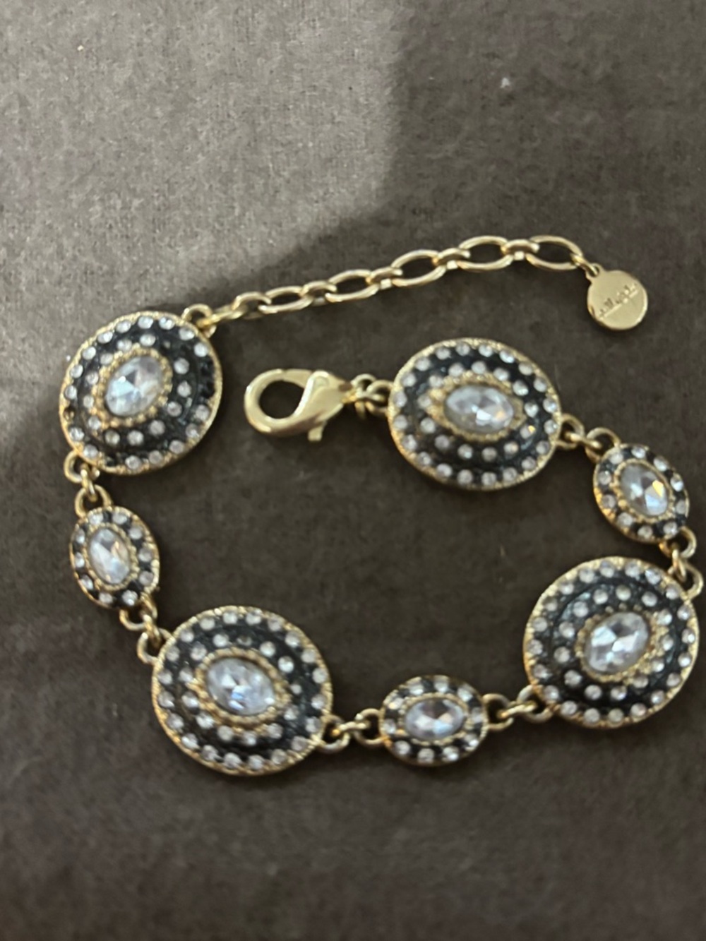 Stella and Dot Gold-Tone Crystal Circle Link Bracelet - Black and Clear